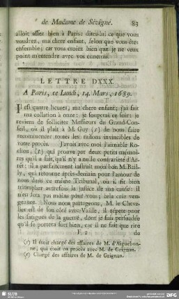 Lettre DXXX. A Paris, ce Lundi, 14. Mars, 1689