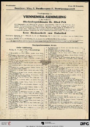 Erster Auktionstag. Freitag, den 14. Jänner 1938, 3 Uhr nachmittags (Nr. 1-340)