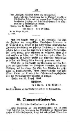 Militär-Waisenhaus zu Potsdam : [III. Elementarschulwesen]