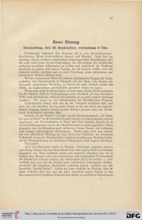 Erste Sitzung, Donnerstag, den 22. September, vormittags 9 Uhr