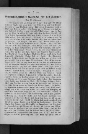 Naturhistorischer Kalender für den Januar.