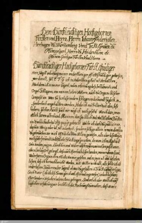 Dem Durchleuchtigen Hochgebornen / Fürsten vnd Herrn, Herrn Iohann Friderichen, / Hertzogen zu Württemberg Vnnd Teckh ...