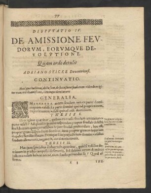 Disputatio Feudalis IV. De Amissione Feudorum, Eorumque Devolutione.