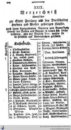 Verzeichniß sämmtlicher zur Stadt Freiburg ... gehörigen Häuser