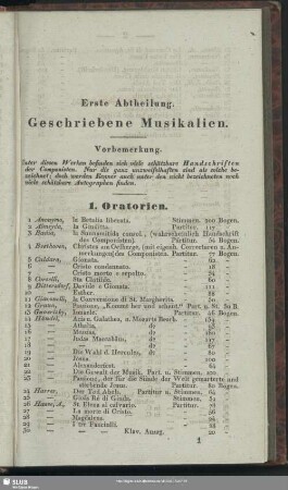 Erste Abtheilung. Geschriebene Musikalien