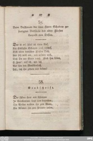 37. Beim Beschauen der vom Herrn Schadow gefertigten Bildsäule des alten Fürsten Leopold von Dessau.