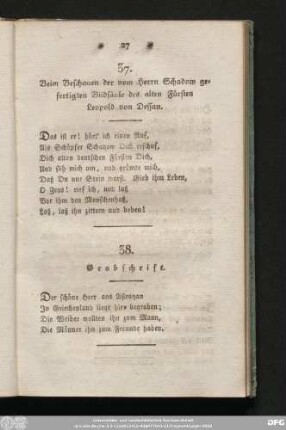 37. Beim Beschauen der vom Herrn Schadow gefertigten Bildsäule des alten Fürsten Leopold von Dessau.