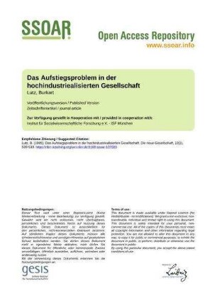 Das Aufstiegsproblem in der hochindustriealisierten Gesellschaft