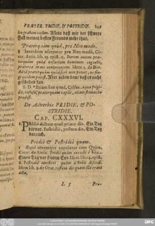 De Adverbio Pridie, & Postridie. Cap. CXXXVI.