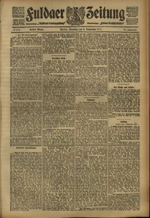 Erste Ausgabe vom Samstag, den 09. September 1911.
