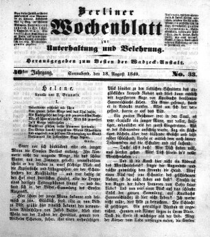 No. 33, Sonnabend, den 18. August 1849.
