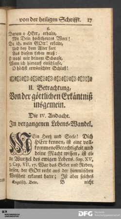 II. Betrachtung, Von der göttlichen Erkäntniß insgemein. [IV. bis VI. Andacht]