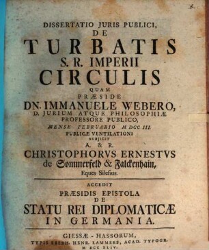 Dissertatio Juris Publici, De Turbatis S.R. Imperii Circulis