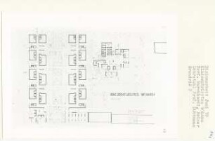Kindzentriertes Wohnen, Berlin-Schmargendorf (Diplomarbeit bei Werner Düttmann): Grundriss Erdgeschoss 1:200