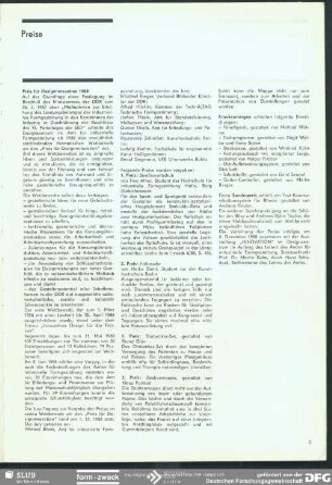 Preis für Designinnovation 1988 : Preise