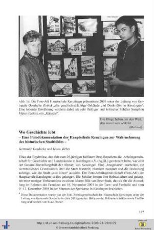 Wo Geschichte lebt - Eine Fotodokumentation der Hauptschule Kenzingen zur Wahrnehmung des historischen Stadtbildes