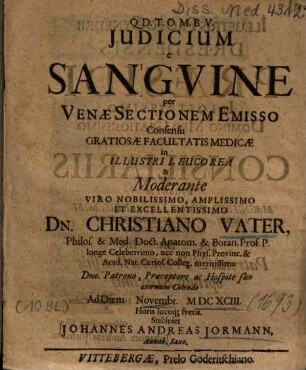 Judicium e Sangvine per Venae Sectionem Emisso