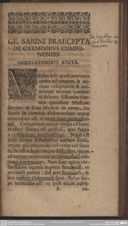 Ge. Sabini Praecepta De Carminibus Componendis Observationibus Aucta