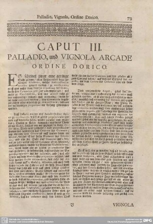 Caput III. Palladio, und Vignola Arcade Ordine Dorico.