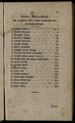 Erstes Verzeichniß. der in diesem ersten Bande enthaltenen Lebensbeschreibungen – Zweites Verzeichniß nach der Zeitfolge geordnet