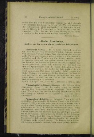 Allerlei Practisches, Auslese aus den neuen photographischen Jahrbüchern