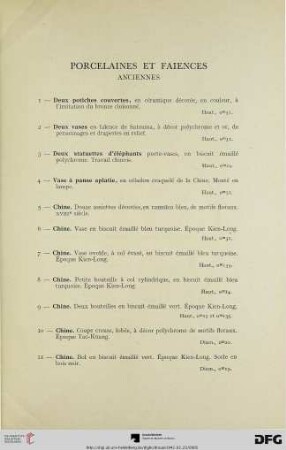 Porcelaines et Faiences anciennes (Nr. 1-36)