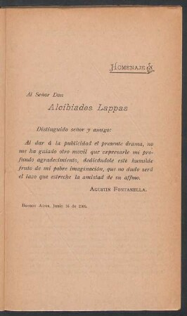 Homenaje al Señor Don Alcibíades Lappas - [Dedicatoria]