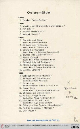 Oelgemälde (Nr. 1-46)