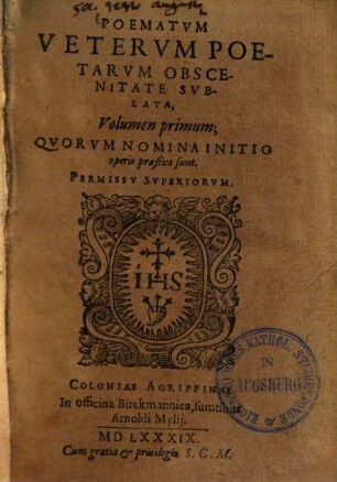Poematum veterum poetarum obscenitate sublata volumen ..., 1