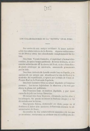 Los colaboradores de la "Revista" en el Perú.