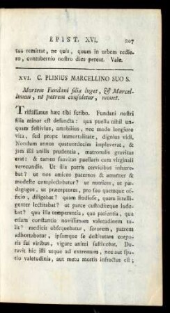 XVI. C. Plinius Marcellino Suo S.