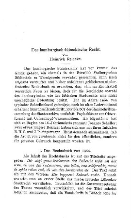 Das hamburgisch-lübeckische Recht
