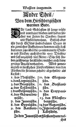 Ander Theil/ Von dem Hirschbergischen warmen Bade.