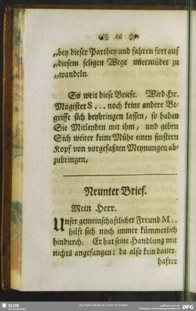 Neunter Brief. Mein Herr