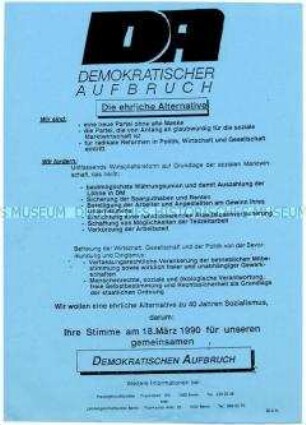 Wahlflugblatt des Demokratischen Aufbruchs
