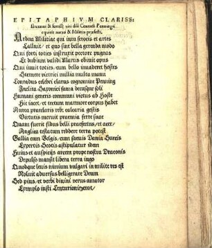 Epitaphivm Clariss[imi] strennui & fortiss[imi] viri d[omi]ni Conradi Penningii equitis aurati & Militæ præfecti.