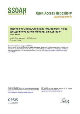 Rezension: Griese, Christiane / Marbuerger, Helga (2012): Interkulturelle Öffnung. Ein Lehrbuch