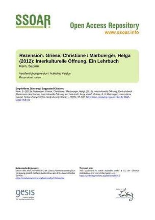 Rezension: Griese, Christiane / Marbuerger, Helga (2012): Interkulturelle Öffnung. Ein Lehrbuch