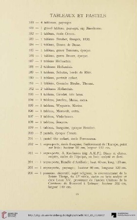 Tableaux et pastels (Nr. 180-208)