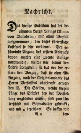 Minna von Barnhelm oder Das Soldatenglück : ein Lustspiel in fünf Aufzügen