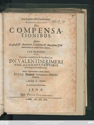 Disputatio Iuridica De Compensationibus.