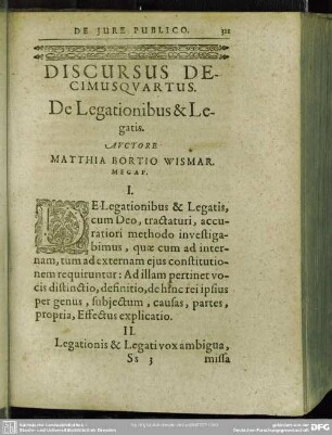 Discursus Decimusquartus. De Legationibus & Legatis