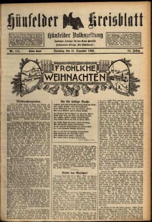 Erste Ausgabe vom Samstag, den 25. Dezember 1926.