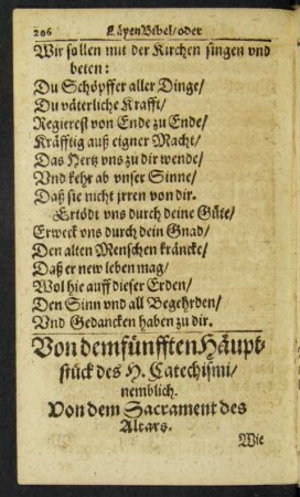 Von dem fünfften Häuptstück des H. Catechismi/ nemblich. Von dem Sacrament des Altars.