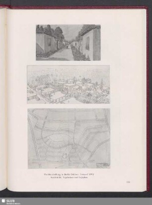 Flachbausiedlung in Berlin-Dahlem. Entwurf 1932. Vogelschau