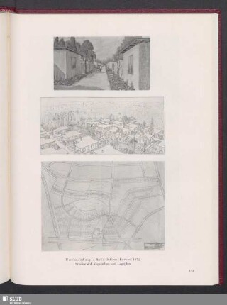 Flachbausiedlung in Berlin-Dahlem. Entwurf 1932. Vogelschau