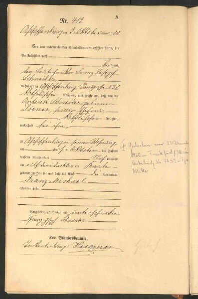 Standesamtsbuch der Stadt Aschaffenburg: Geburten 365/1900 - 184/1901