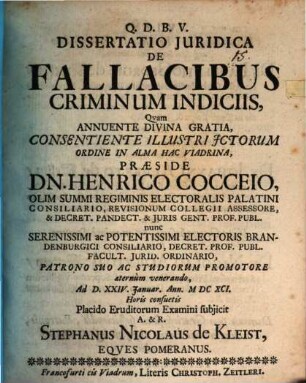 Dissertatio juridica de fallacibus criminum indiciis
