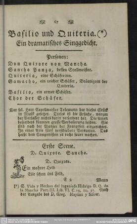 Basilio und Quiteria. Ein dramatisches Singgedicht