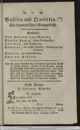 Basilio und Quiteria. Ein dramatisches Singgedicht